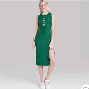 Wild Fable Medium Green Lace-Up Midi Dress